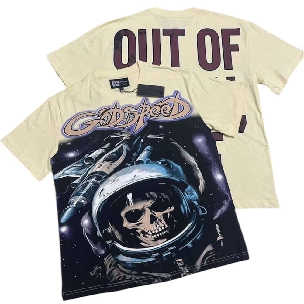 Godspeed Astronaut Skull Graphic Tee Cream Black Size M New